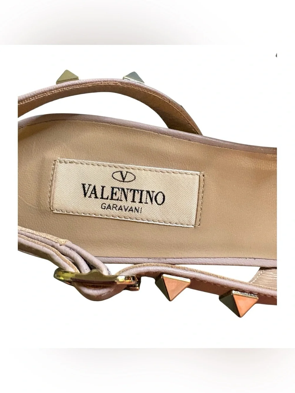 Valentino Pink Leather Rockstud Pointed Flats with Gold Studs